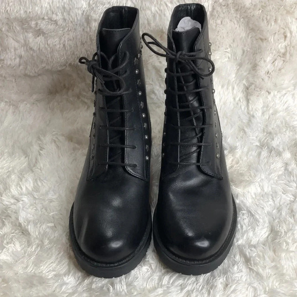 🌸NEW🌸 BARNEYS NEW YORK Black Leather Combat Boots - Picture 3 of 8